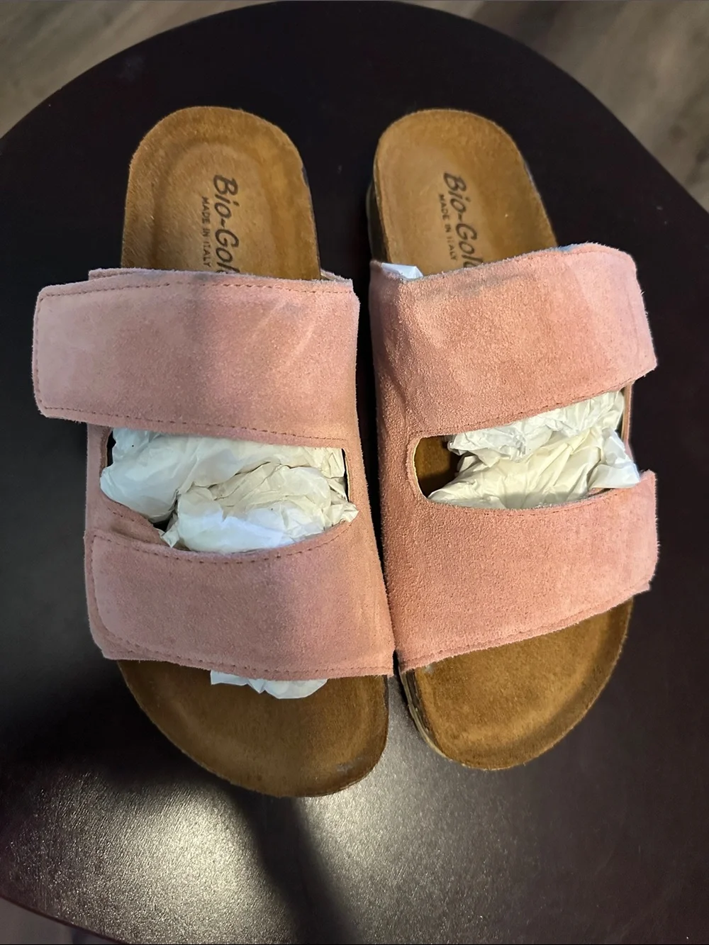 Bio-Goose Pink Suede Double-Strap Slide Sandals